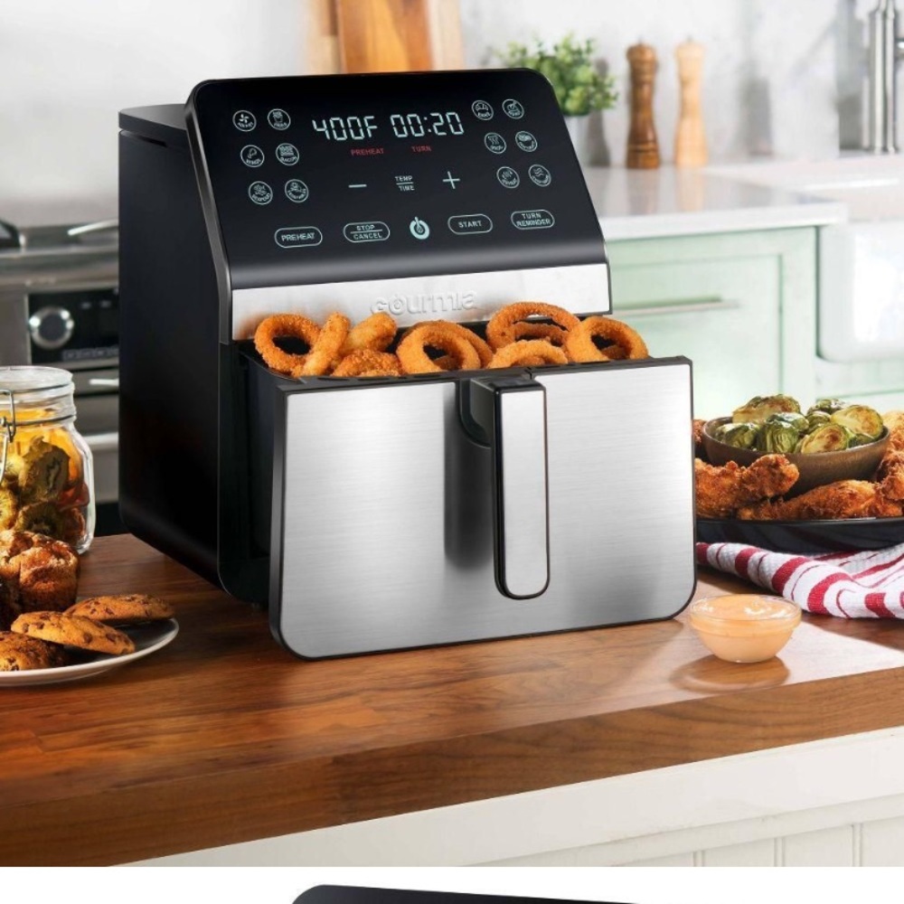 NIB Gourmia Stainless Steel 8 qt Air Fryer 12 one touch functions no offers